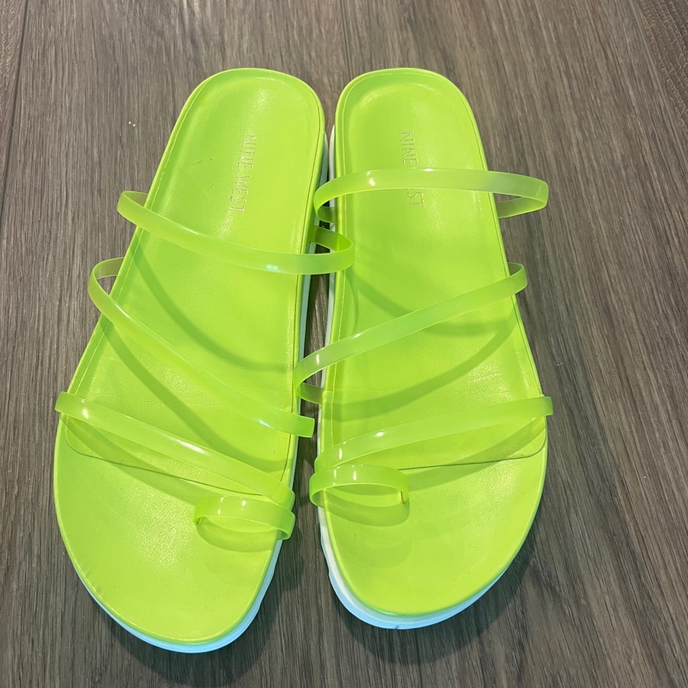 Nine West Green Slide Sandals Modern Minimalist Design